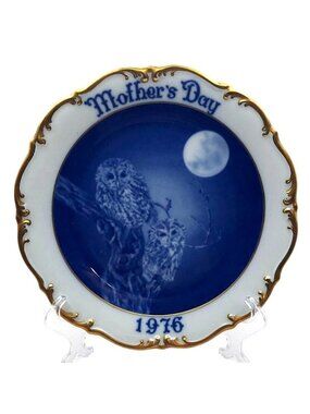 Vintage Dresden Porcelain Mothers Day Plate 1976 Owls Limited Edition Germany